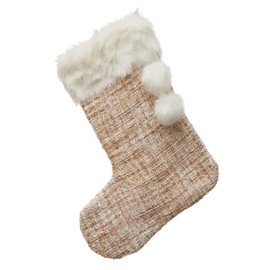 Creative Co-Op 19-1/2"H Fabric Bouclé Stocking w/Faux Fur Trim Poms, Pink & White Textiles, Multi