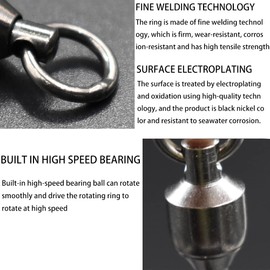 10pcs Size 0#~10# High Strength Ball Bearing Swivel with Welded Rings Fishing Hook Connectors in Saltwater or Freshwater (3#-130LB-10pcs)