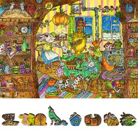 Wooden Puzzle for Adults - Uniquely Shaped Pieces - Made in The USA by FoxSmartBox - 380 Pieces - Tea Party