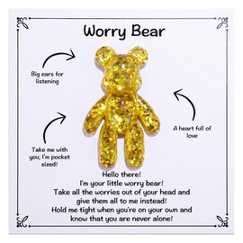 Worry Bear, Pocket Bear Hug, Anxiety Gifts for Men Women, Anxiety Relief Gifts, Mental Health Positivity Gift for Anxious Friend, Back to School Reminder of Comfort, Gold