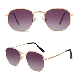 SOJOS Small Square Polarized Sunglasses for Men and Women Polygon Mirrored Lens SJ1072 with Gold Frame/Gradient Purple Lens