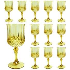 LEYIQU Plastic Wine Glasses，Plastic Goblets Vintage Style Cordial Glasses Drinking Glasses for Wedding Reception, Grand Event Party Supplies (12, Gold)