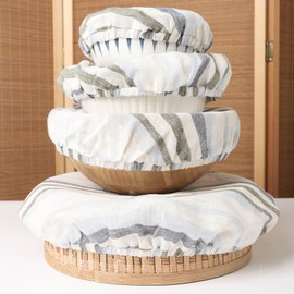 100% Linen Bowl Covers Reusable For Bread Proofing, 4 Pcs Elastic Cloth Fabric Colorful Stripe Bowl Covers, 5.9 * 7.9 * 9.8 * 11.8 Inches, Colorful 2
