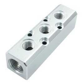 Litoexpe 3 Way Pneumatic Manifold Air Distribution Block, G1/2 Supply Port, G1/4-Inch Output Port, Pneumatic Air Compressor Manifold Fitting