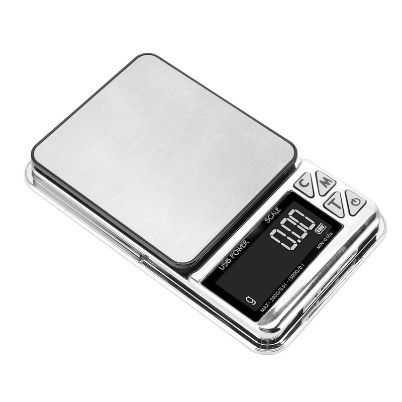Home Digital Kitchen Scale 200g/0.01g‑1500g/0.1 High Accuracy USB Rechargeable Stainless