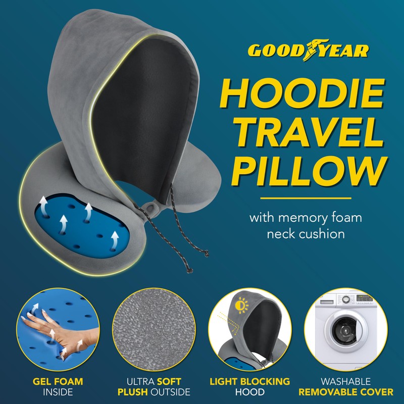 Goodyear Travel Pillow with Hood – Neck Support for Comfortable