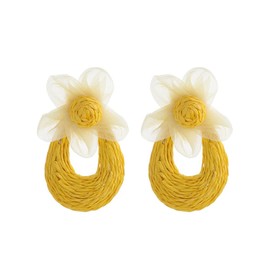 XFSRG Boho Braided Raffia Flower Earrings Lightweight Handmade Summer Earrings with Transparent Mesh Flowers Natural Accessory for Women, Taglia unica, Raffia, Not applicable
