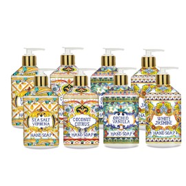 Villa Flora Hand Soap Set, 8 x 21.5oz bottles - Sea Salt Verbena, Coconut Citrus, Orchid Vanilla, and White Jasmine. Home and Body Company
