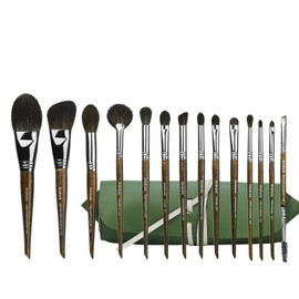 Anshute Professional Makeup Brushes Set of 14, Natural goat Hair Makeup Brush Set with Case, Beech Wood Handle. Face Powder Fan Contour Eyeshadow Brushes Eyeliner. Natural Bristle Cosmetic Brushes Set