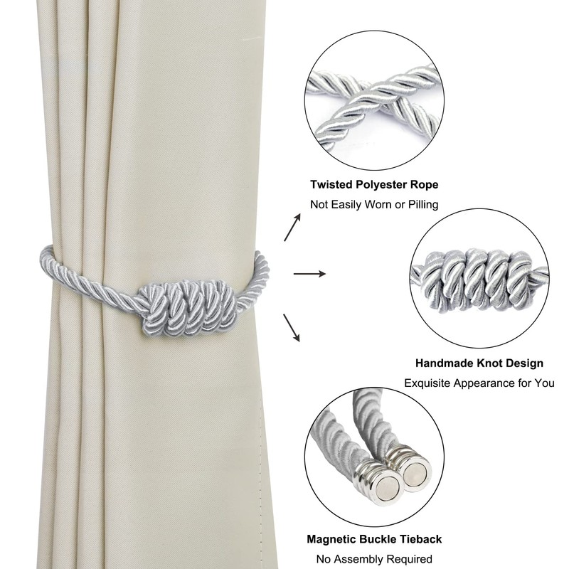BEL AVENIR Magnetic Curtain Tiebacks, Decorative Drapery Holdbacks Modern Woven