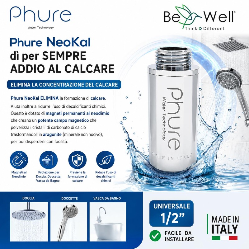 Phure Neokal Anti Limescale Protector for Shower, Handheld Shower, Bathtub,