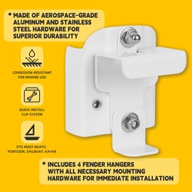 TENGBASE 4PCS Pontoon Boat Fender Hanger, Aluminum Construction, 1-1/4 inch Rail Mount, Fits 3/8-5/8 inch Ropes