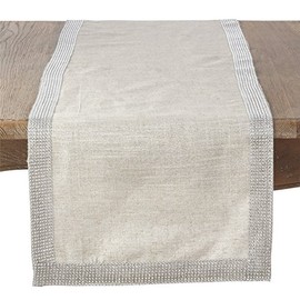 SARO LIFESTYLE 315.S1690B Lily Collection Studded Design Table Runner, 16" x 90", Silver