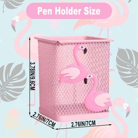 TELADESHX Flamingo Pencil Holder, Metal Pen Holder for Desk, Cute Stationary Supplies Pencil Pots, Pink Desk Organizer for Office, Home, Classroom (2PCS)