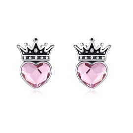 ABIGY Princess Crown Earrings 925 Sterling Silver Pink Crystal Earrings Princess Stud Earrings Queen Crown Jewellery Gifts for Women Granddaughter