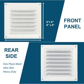 Metal Vent Cover, 6" x 6" Square Soffit Air Vent Louver, Grille Cover, Built-in Mesh Screen, HVAC Vents for Bathroom, Home Office, Kitchen (White 2PC)