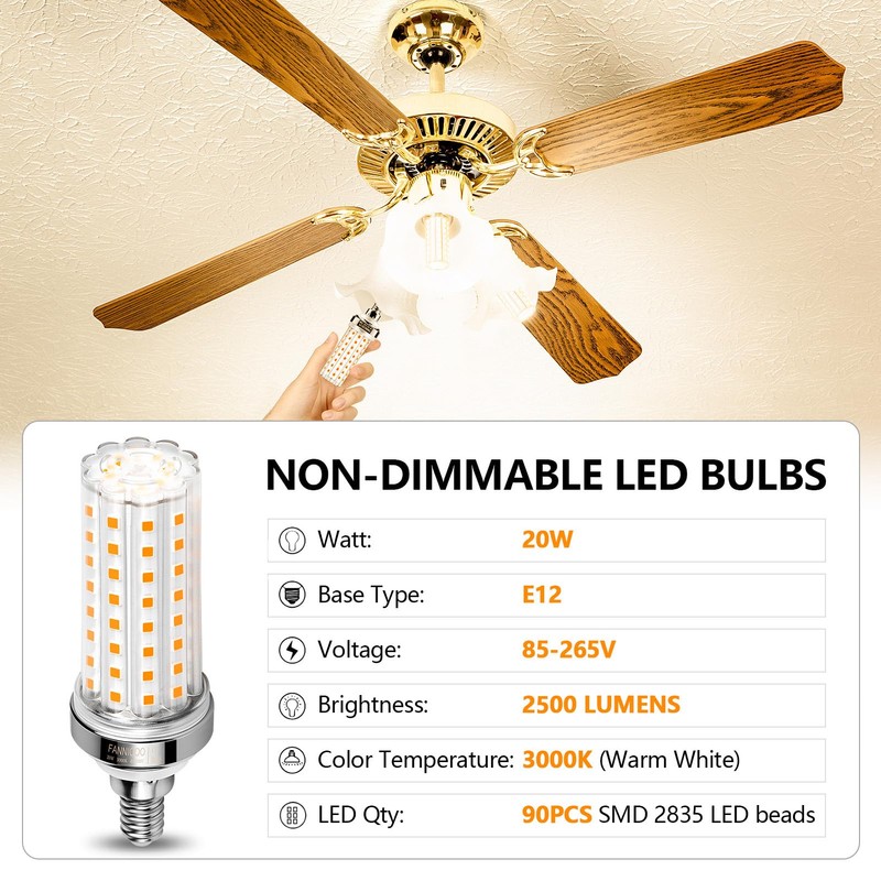 E12 LED Bulb, 6pcs 20W LED Corn Light Bulb 150W
