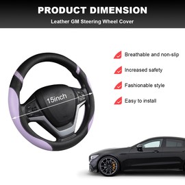 MUQIDA Car Steering Wheel Cover, 15 Inch Premium Leather Breathable Non-Slip Wheels Wrap, Universal Auto Comfortable Steering Wheel Protector for SUV Truck Van, Car Accessories (Purple)