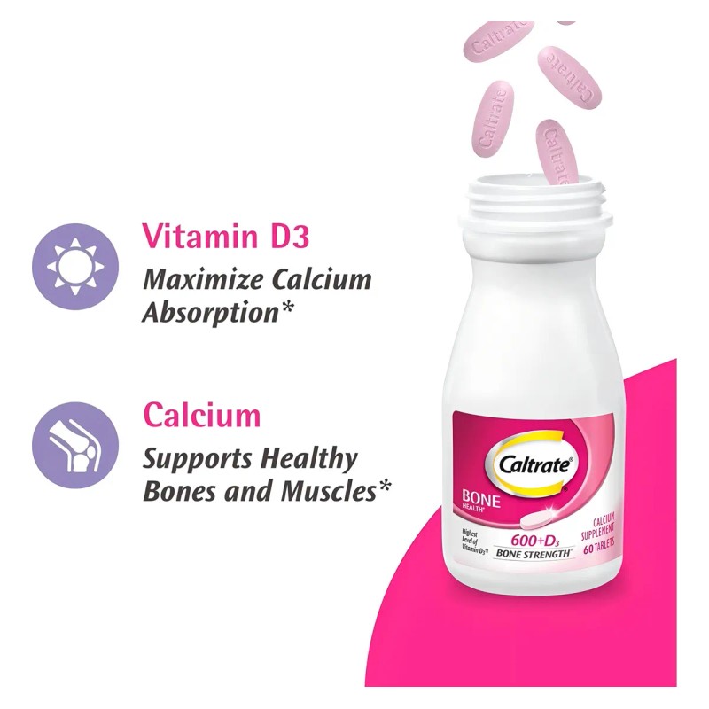 Caltrate Salud Ósea Calcio 600 + D3 120 Tabletas, Americano