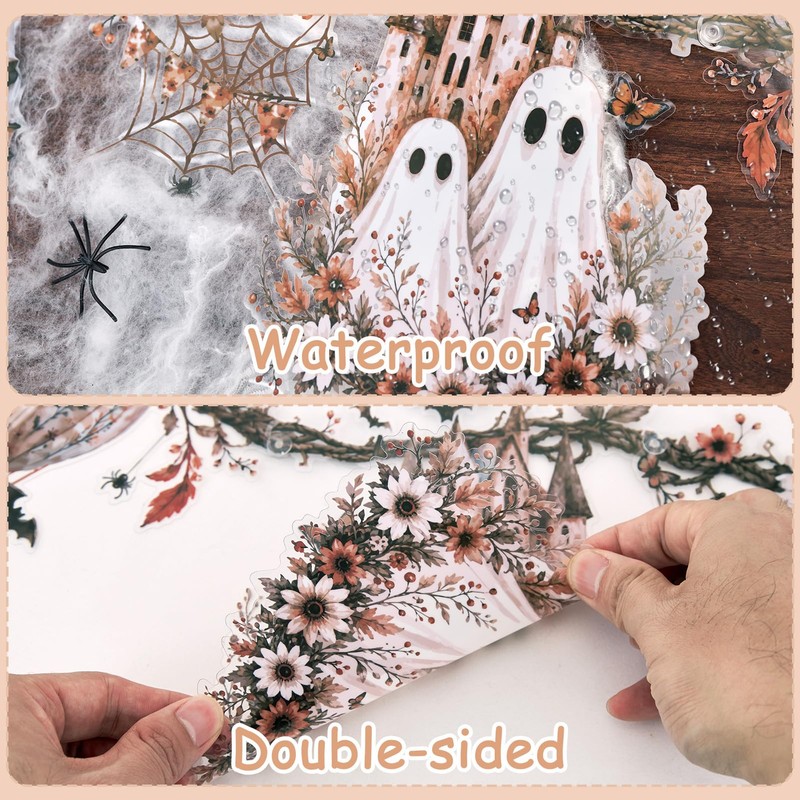 2Pcs Halloween Ghost Garland Double-Sided Autumn Hanging Decorations with Ghost