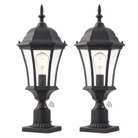 GOALPLUS 24in Dusk to Dawn Aluminum Outdoor Light Post Large Garage Exterior Lamp Post Light Fixture for House Bronze Outdoor Garden Pier Mount Lights 2 Pack Pathway Column Lights with Seeded Glass