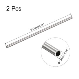 uxcell 304 Stainless Steel Capillary Tube, OD 7.5mm x 0.8mm Wall Thick 250mm Length Metal Tubing for Industry Machinery, 2Pcs