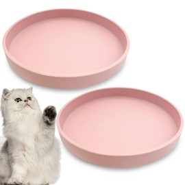Apatal Silicone Cat Food Bowl Set of 2 Shallow Cat Food Dish 7in Wide Cat Plates Relief Whisker Fatigue Pet Feeding Bowls for Kittens Puppy Dog (Round Pink)