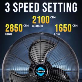 Tornado Tornado 16" Pro Series Waterproof Outdoor Oscillating Wall Mount Fan C Heavy-Duty High Velocity Metal Fan for Patio, Industrial, Commercial, Residential & Greenhouse C UL Safety Listed