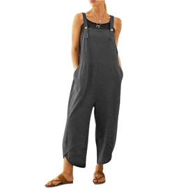 BRONG Womens Overalls Casual Loose Dungarees Soft Cotton Linen Womens Jumpsuit Baggy Playsuit Adjustable Straps with Pockets