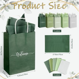 Kolldenn 25 Sets Sage Green Wedding Welcome Bag Bulk with Handle and Tissue Paper 8.6"x5.9"x3.2" Paper Church Visitor Welcome Kraft Gift Bag for Guest Birthday Baby Shower Bridal Party Easter Hotel