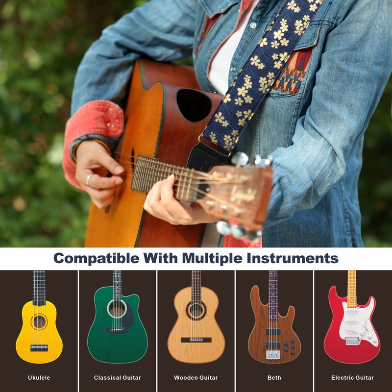 Nefelibata Japanese Cotton Guitar Strap for Acoustic Guitar, Ukulele, Free