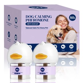 80S Dog Calming Diffuser, 4 in 1 Puppy Pheromones Calming Diffuser, Relaxing Pheromone for Dogs Relief Stress Anxiety Fighting Scratching, Helps Train Dogs to Pee, 2 Diffusers + 2 Refills (48ml)