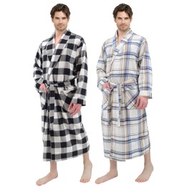 Andrew Scott Mens 2 Pack Long Sleep -Sauna Robe / 100% Cotton Flannel Brush Warm Bathrobe