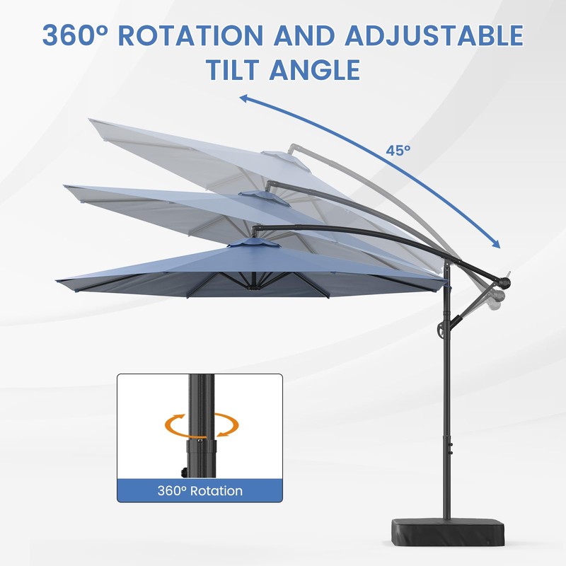 DoCred 10FT Cantilever Offset Patio Umbrella with Base Included, Navy