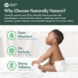 Naturally Nature Overnight Diaper Booster Pads, Stops Overnight Leaking, Diaper Liners for Toddler, Nighttime Diapers Size 5, Adhesive Pad for Girls, Boys, (2 Packs of 32 ct.)