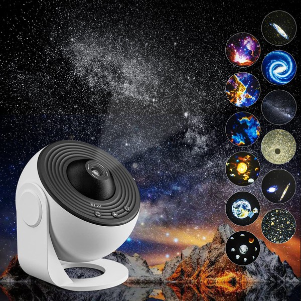 [Quiet] YunLone Planetarium for Home and Room Home Star Projector Light, Galaxy Light, Starry Sky Projection Light, Nebula, Moon, Celestial Light Projector, Ceiling Projector, with 12 Film Discs, HD Zoom, 3D Effect Projection, 6500K Brightness, Timer & R