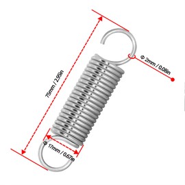 NICAVKIT Pack of 10 Stainless Steel Tension Springs with Hooks, Tension Spring 75 mm Free Length, Outer Diameter 17 mm, Wire Diameter 2 mm - 2 x 17 x 75 mm