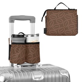 Luggage Cup Holder for Suitcases Free Hands Suitcase Cup Holder Travel Luggage Drink Holder Portable Luggage Cup Caddy Bag Carrier with Handle Brown Coffee Bean