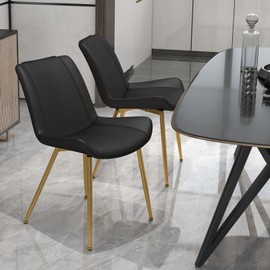Brage Living Dining Chairs Set of 2, PU Leather Modern Armless Kitchen Dining Room Chairs, Upholstered Accent Side Chairs with Metal Legs (Black, Gold Legs)