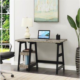 Convenience Concepts Designs2Go Trestle Desk 47" - Modern Desk or Vanity with Shelves, for Office, Dorm, Living Room, Faux Birch/Black