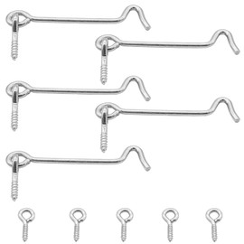 Waziaqoc 5 Inch Hook and Eye Latch (5PCS), Heavy Duty Iron Barn Door Lock Privacy Lock Screw Fixing Type Latch for Sliding Door Barn Door Gate Window Cabin - Silver