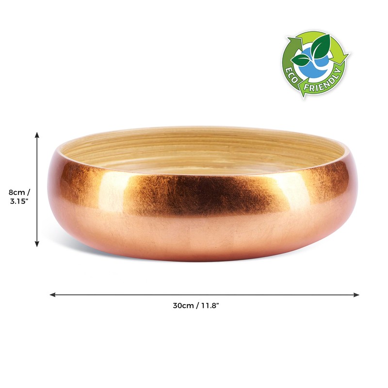 Dehaus® Large Bamboo Fruit Bowl - 30cm, Copper Gold Leaf