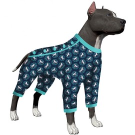 LovinPet Big Dog Bodysuit Onesie for Pitbulls - Wound Care Dog Onesie, Pet Anxiety Calming Shirt, Undershrit for Dog Coats, 4 Legged Large Dog Jammies, Unicorn Print, Stretchy Pjs for Dogs,2XL