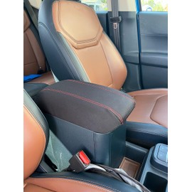 Car Console Covers Plus Made in USA Designed for Ford Maverick 2022-2026 Neoprene with Accent Stitching Auto Armrest Center Console Cover Protector Black w/Red