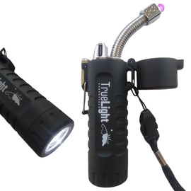 TrueLightEssentials Electric Rechargeable Plasma Lighter - Waterproof USB Arc Lighters with Flashlight LED Battery Indicator and Flexible Neck for Candle Survival Camping Emergency (Black, Long)