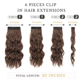 Fliace Clip in Hair Extensions for Women Chestnut Brown Long Wavy Hair Extensions Clip Ins 6PCS 20 Inch Synthetic Soft and Natural Thick Hair Pieces for Women