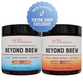 Live Conscious Beyond Brew Duo Flavor Bundles - Functional Mushroom Blend - Original Cacao, Caramel Macchiato or Vanilla Latte - Combined Variations: Original Cacao & Caramel Macchiato