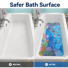 Extra-Long Cartoon Non-Slip Bathtub Mat – PVC Bath and Shower Mat with Suction Cups and Drain Holes