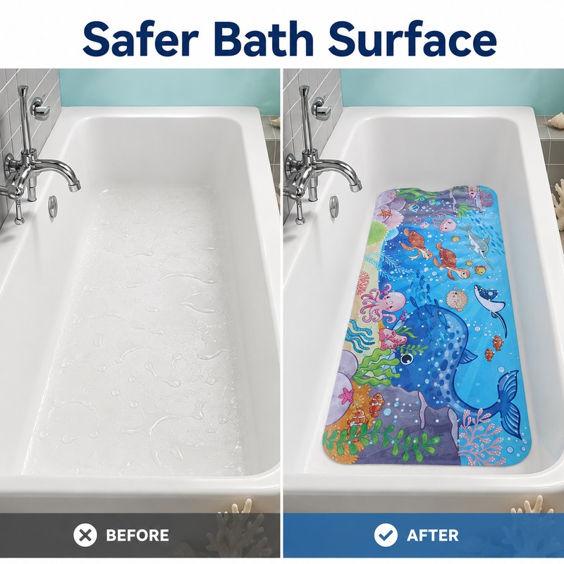 Extra-Long Cartoon Non-Slip Bathtub Mat – PVC Bath and Shower