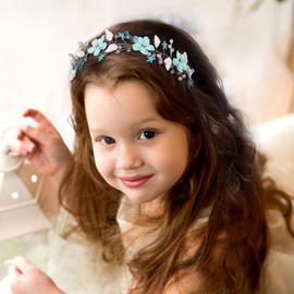 Campsis Flower Girl Headpeice Blue Crystal Shells Starfish Headband Rhinestone Floral Bridal Wedding Hair Accessories for Girls